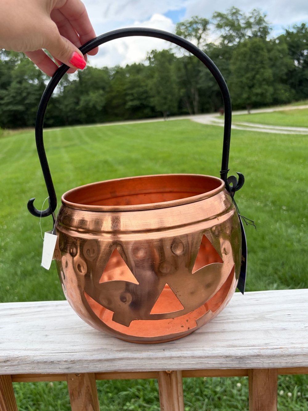 Moonlight Manor 7 x 8in Hammered Metal Copper Color BUCKET‎ JACK O LANTERN NWT